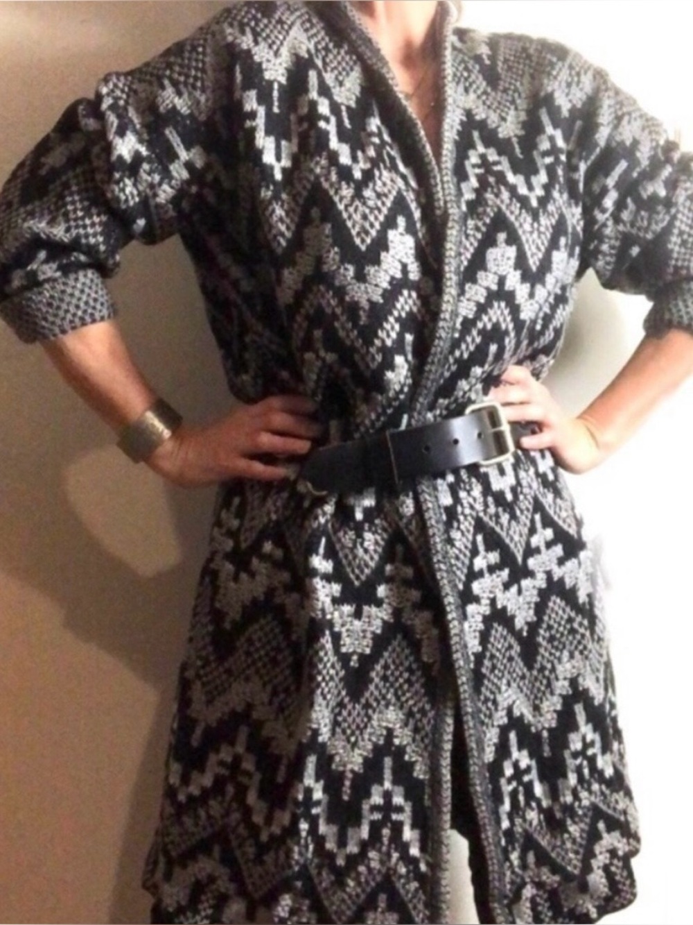 Lucky Brand Black & Gray Aztec Knit Cardigan Size Small Boho Tribal